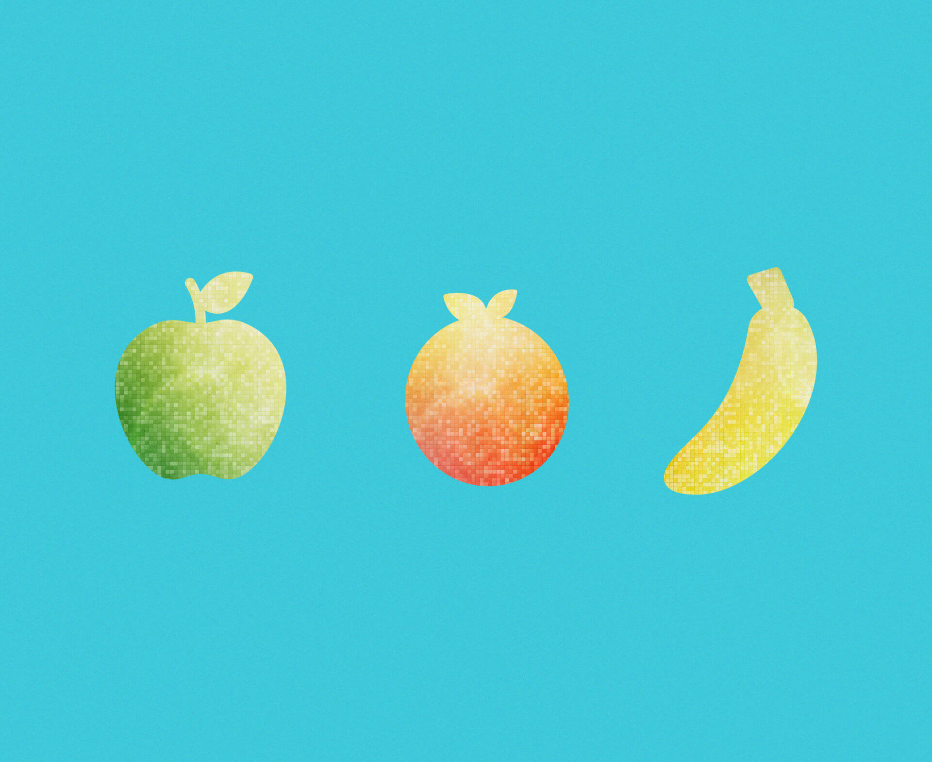 Apple, orange, and banana illustration