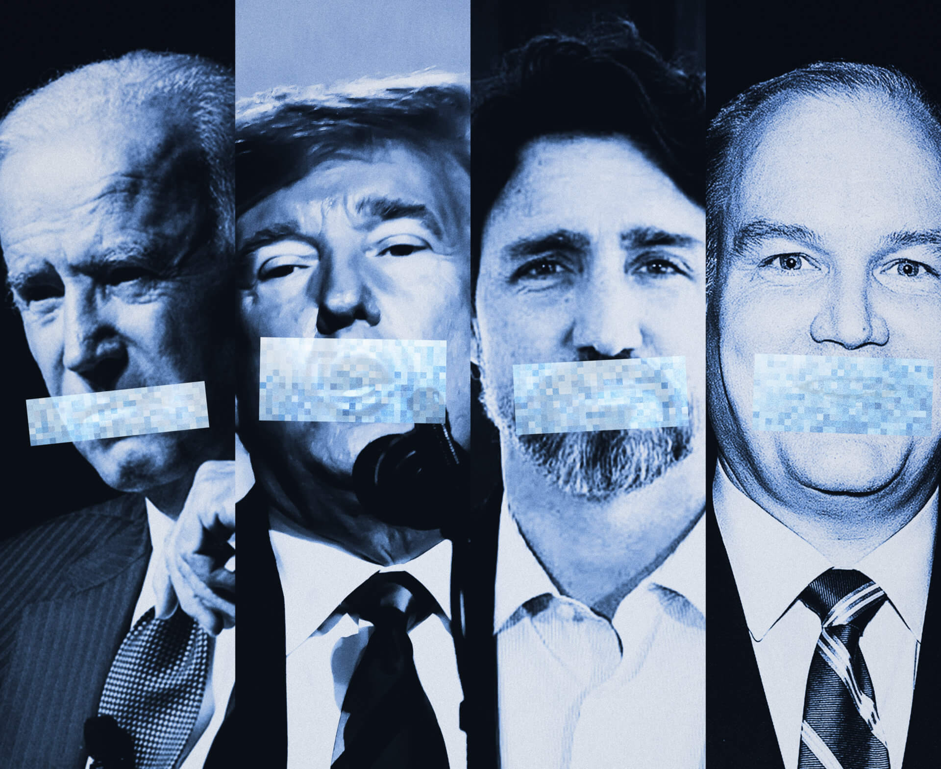 Joe Biden, Donald Trump, Justin Trudeau and Erin O'Toole