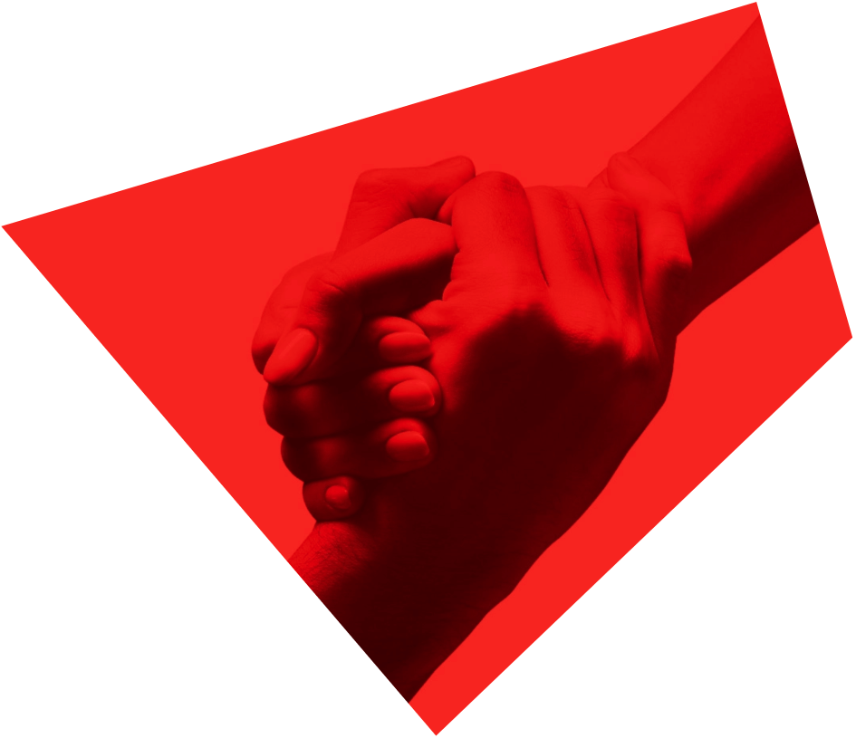 Handshake inside of polygon shape with red filter
