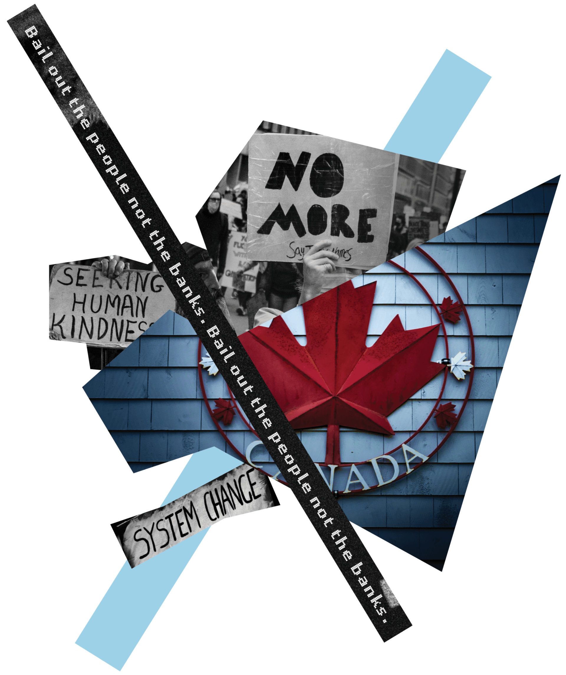 Collage image of protest images and the canadian flag
