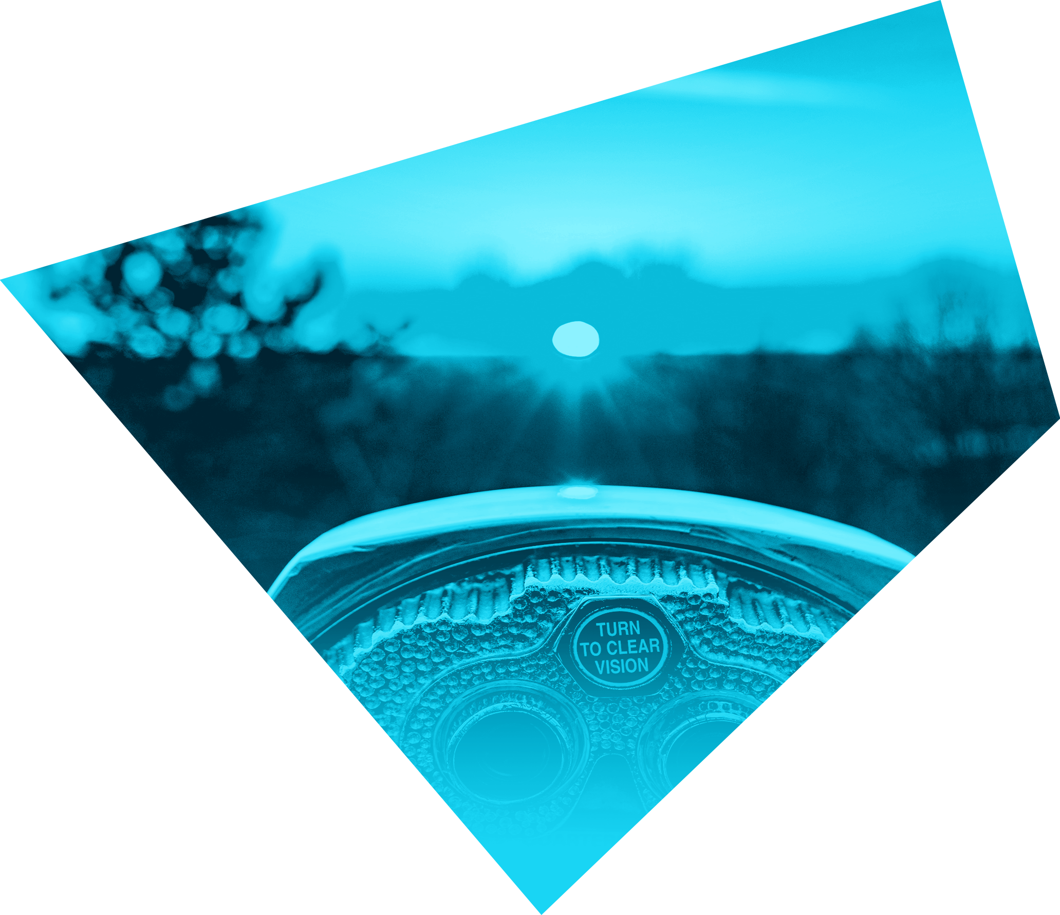 Lookout binoculars facing sun on horizon in blue filter