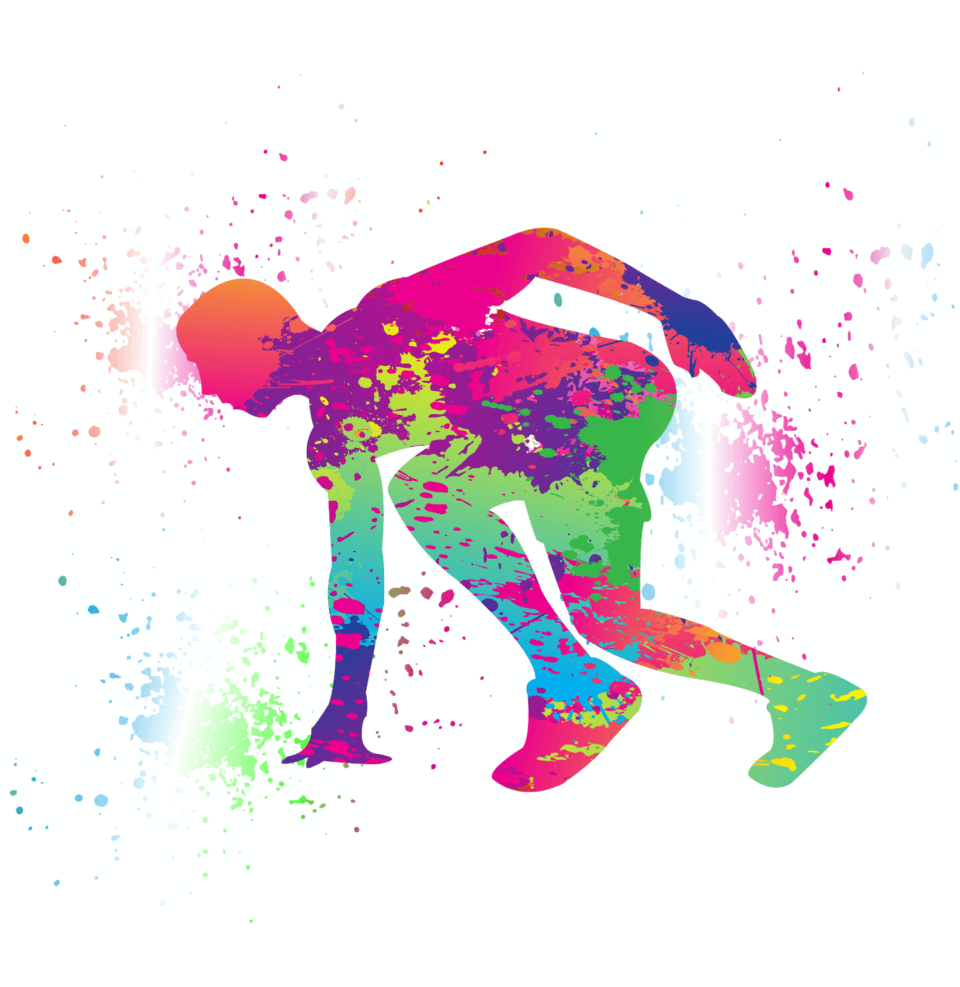 Colourful illustration of man posed in a running position